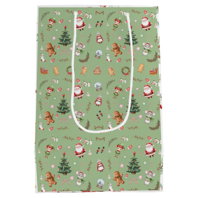 Sacola Para Presentes Média Christmas Tree Santa cute character holiday design (Verso)