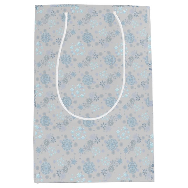 Sacola Para Presentes Média Christmas Winter Hanukkah Snowflake design (Frente)