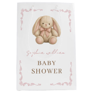 Sacola Para Presentes Média Chuva de Bebê Bunny em Aquarela Fofa