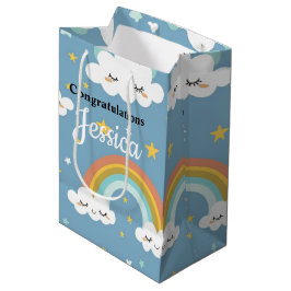 Sacola Para Presentes Média Chuva de Cores e Nuvem Baby Shower 18 cm c x 11 cm