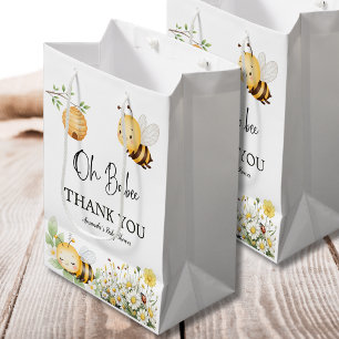 Sacola Para Presentes Média Chuva de Flores Rústicas Oh Bebê Abelha Bebê