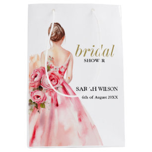 Sacola Para Presentes Média Chuva de Noiva de Casamento com Aquarela Minimalis