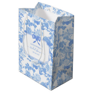 Sacola Para Presentes Média Chuva de Noiva de Rosas Florais Brancas Azuis Chin