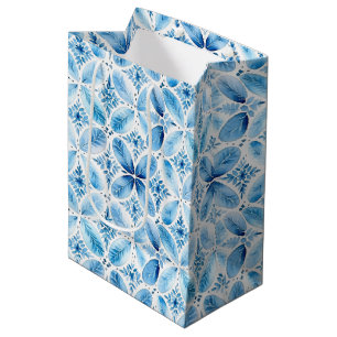 Sacola Para Presentes Média Chuva de Noiva Floral Batique Azul e Branco