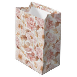 Sacola Para Presentes Média Chuva de Noiva Floral com Rosas Cor-de-Rosa