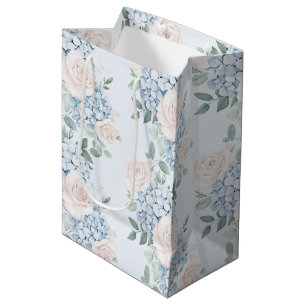 Sacola Para Presentes Média Chuva de Noiva Flores Rosa Azul Romântico