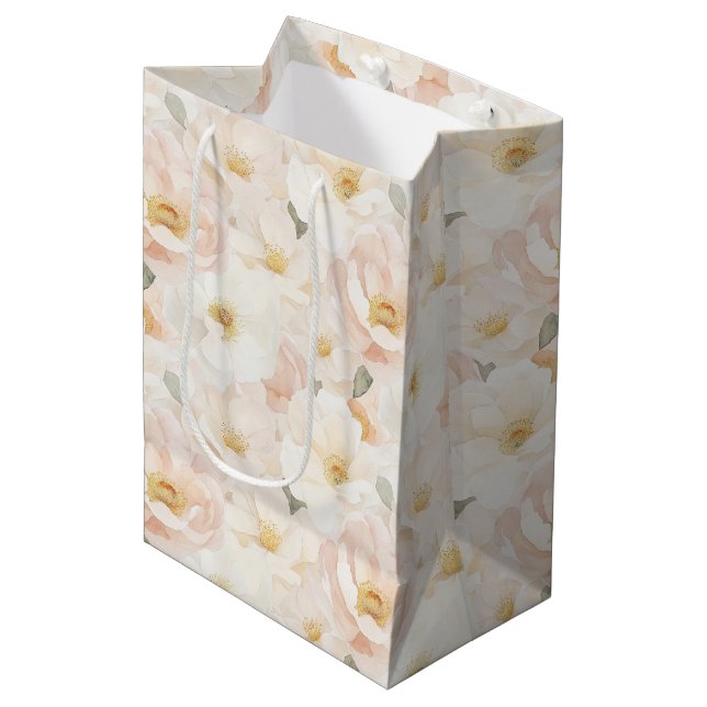 Sacola Para Presentes Média Chuva de Noiva Flores Rosa Bege (Frente inclinada)