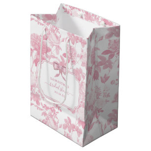 Sacola Para Presentes Média Chuva de Noiva Rosas Florais Brancas Chinoiserie