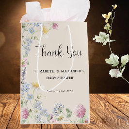Sacola Para Presentes Média Chuveiro de Bebê Casal Flor Silvestre Obrigado