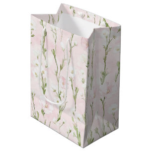Sacola Para Presentes Média Chuveiro de Noiva Floral Rosa Bege Bonito
