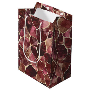 Sacola Para Presentes Média Chuveiro Nupcial Abstrato Chic Vermelho Borgonha
