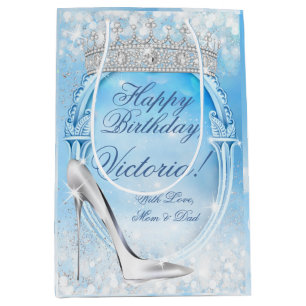 Sacola Para Presentes Média Cinderella Sapato de Vidro Princesa Quinceanera