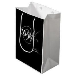 Sacola Para Presentes Média Cinza Clássico Monograma Branco Escrito Melhor Ami