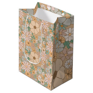 Sacola Para Presentes Média Cinza Cor-de-rosa cor laranja pêssego Floral