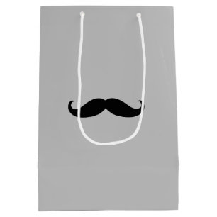 Sacola Para Presentes Média Cinza Negra - bigode retrô