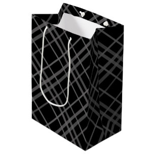 Sacola Para Presentes Média Cinza No Design Do Padrão De Xadrez Do Tartan Pret