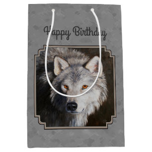 Sacola Para Presentes Média Cinza Timber Wolf Face