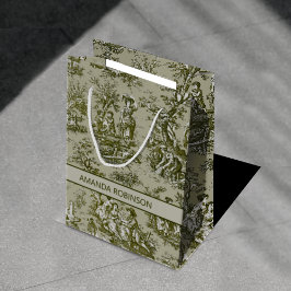 Sacola Para Presentes Média Cinza verde-quintage toile de jouy