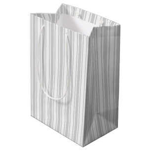 Sacola Para Presentes Média Cinzas leves e faixas brancas de doces