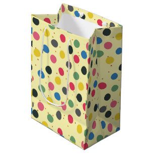 Sacola Para Presentes Média Círculos Coloridos de Natal Bolinhas Douradas