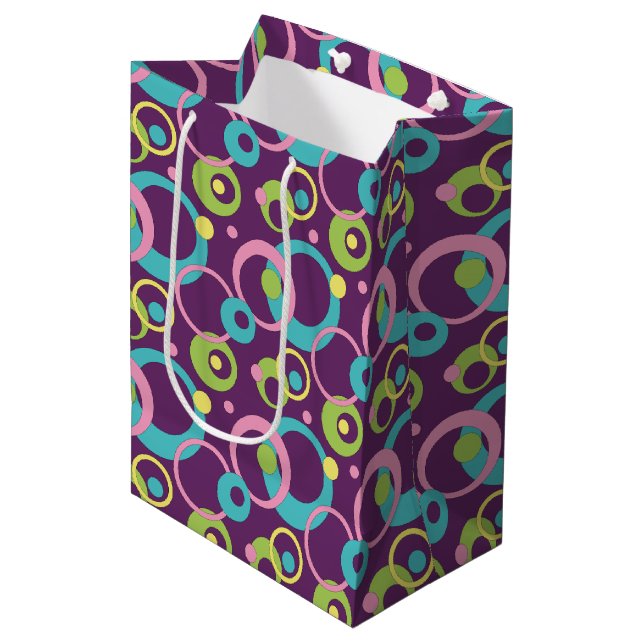 Sacola Para Presentes Média Círculos Roxos Funky Bag de Presente (Frente inclinada)