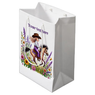 Sacola Para Presentes Média Cite a Festa de aniversário personalizável da cowg