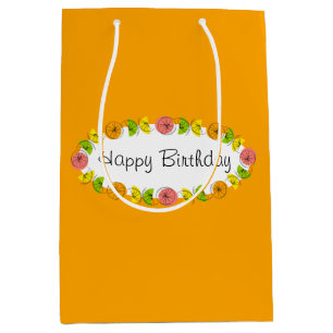 Sacola Para Presentes Média Citrus Oval Orange Birthday — meio de bolsa de pre