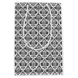 Sacola Para Presentes Média Classic Black and White Damask Textile Pattern