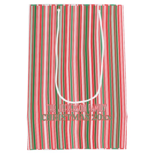 Sacola Para Presentes Média Classic Christmas Green Red Stripes  (Verso)