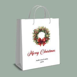 Sacola Para Presentes Média Classic Christmas wreath bag red green gold theme