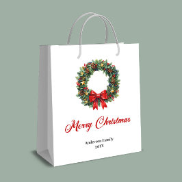 Sacola Para Presentes Média Classic Christmas wreath bag with berries and pine