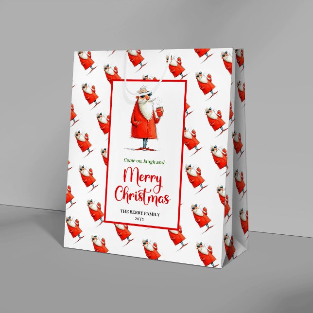 Sacola Para Presentes Média Classic Santa Claus fun festive holiday gift bag (Classic Santa Claus fun festive holiday gift bag)