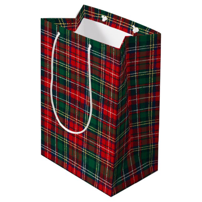 Sacola Para Presentes Média Classic Tartan Plaid Christmas (Verso inclinado)