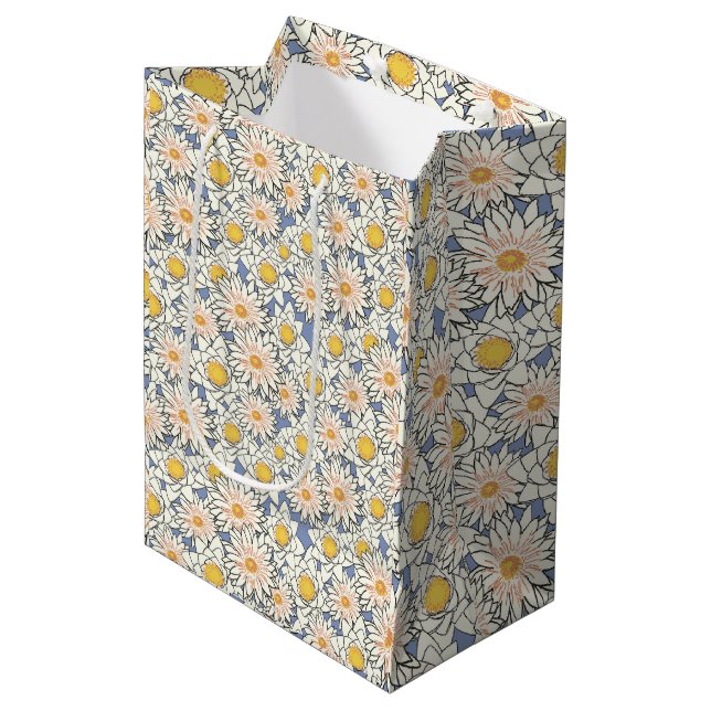 Sacola Para Presentes Média Clássico adorável floral azul e amarelo (Frente inclinada)