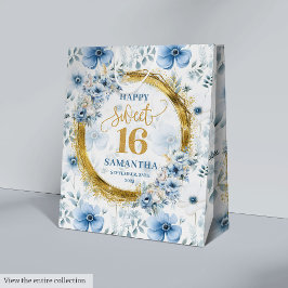 Sacola Para Presentes Média Clássico Azul Claro Doce Dezesseis Bolsas Douradas