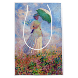 Sacola Para Presentes Média Claude Monet - Mulher com Parasol virada para a di