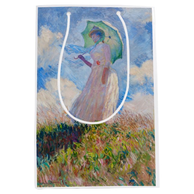 Sacola Para Presentes Média Claude Monet - Mulher com Parasol virada para a es (Frente)