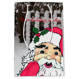 Sacola Para Presentes Média Claus personalizados de Papai Noel em uma cerca de