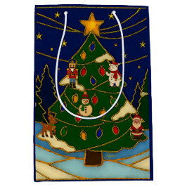Sacola Para Presentes Média Cloisonne Art Whimsical Forest Classic Christmas