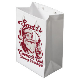 Sacola Para Presentes Média Clube de Coquetel do Papai Noel Engraçado Natal Fé