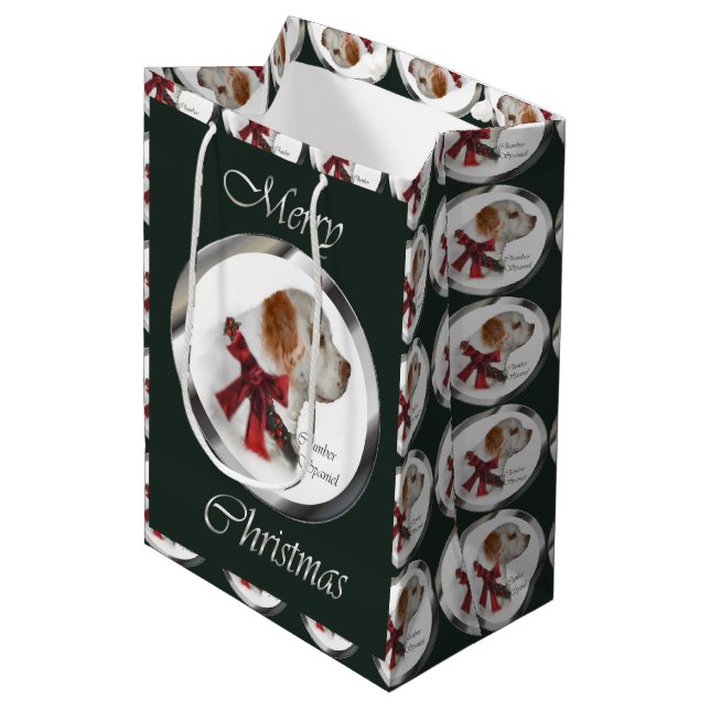 Sacola Para Presentes Média Clumber Spaniel Natal (Frente inclinada)