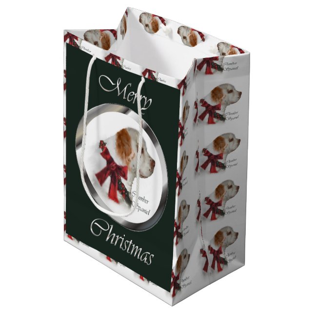 Sacola Para Presentes Média Clumber Spaniel Natal (Frente inclinada)