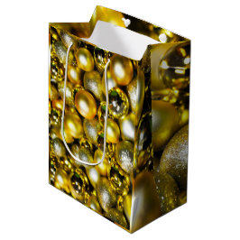 Sacola Para Presentes Média Cluster de Bola de Natal Amarelo e ouro