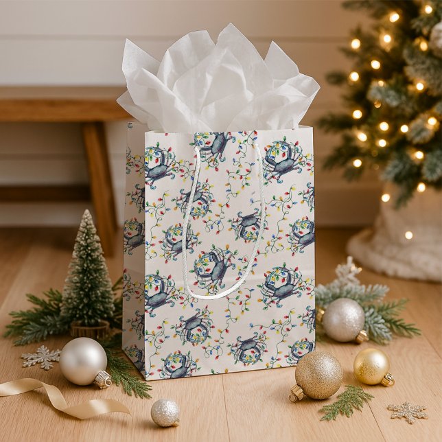 Sacola Para Presentes Média Coastal Christmas Crab Pattern (Criador carregado)