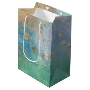 Sacola Para Presentes Média Coastal Grunge Azul e Verde Dourado