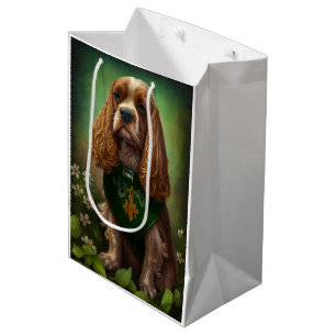 Sacola Para Presentes Média Cocker Spaniel de vestido no dia de São Patrício
