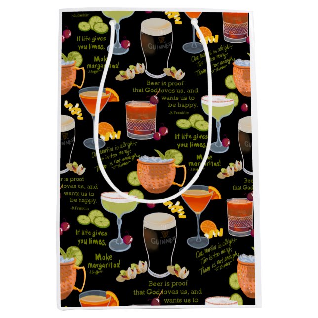 Sacola Para Presentes Média Cocktails e contemplação (Frente)