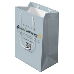 Sacola Para Presentes Média Código QR de Aniversário de Casa Azul Retro