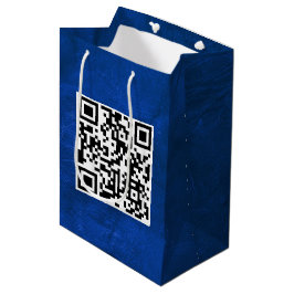 Sacola Para Presentes Média Código QR de Aniversário em Couro Azul