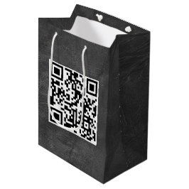 Sacola Para Presentes Média Código QR de Aniversário em Couro Negro